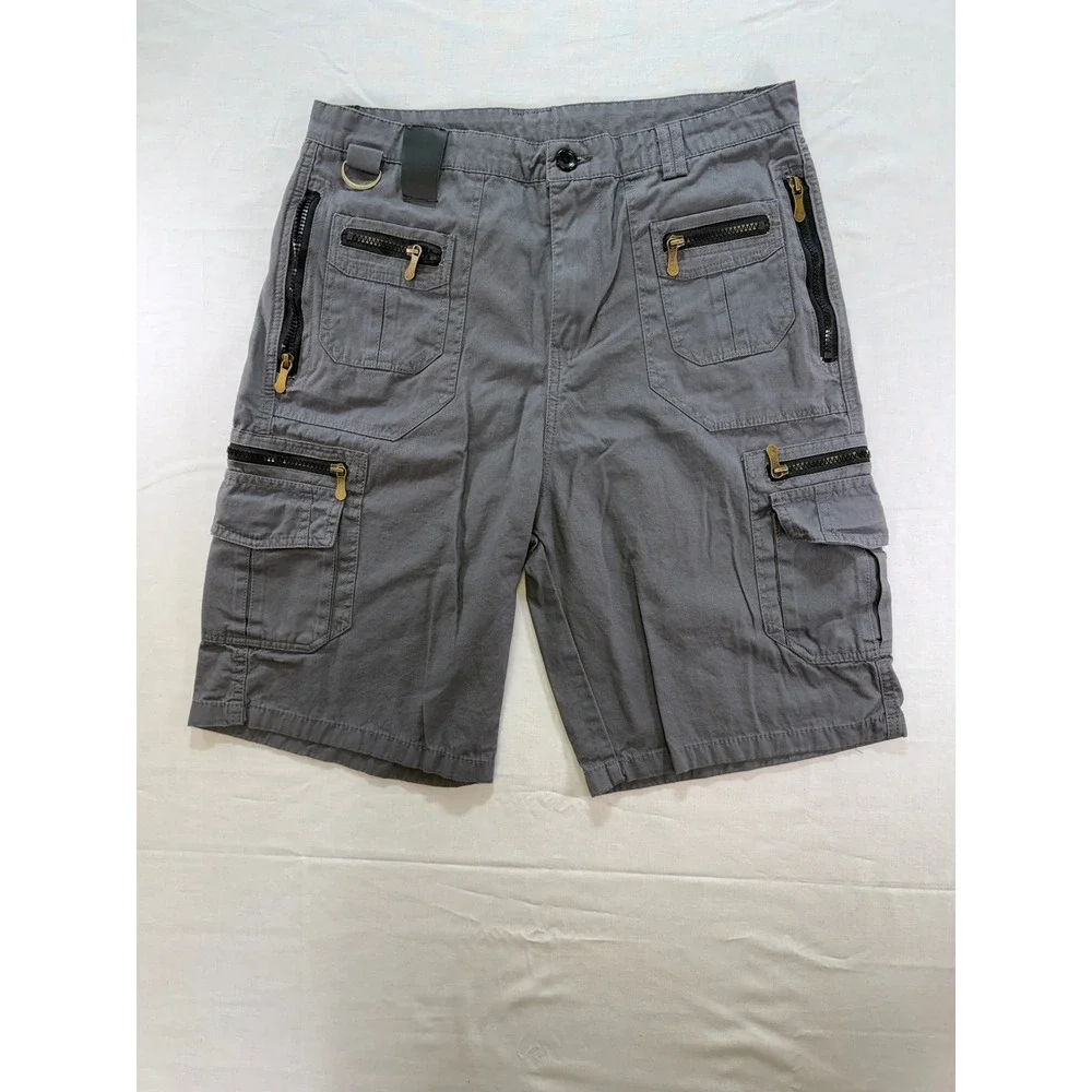 Mens Charcoal Grey Multi Pocket‎ Tactical Cargo Shorts 100% Cotton Size M 31W